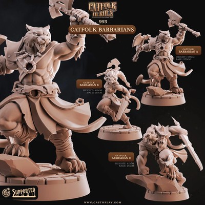 Catfolk Barbarians - Catfolk Heroes - CastNPlay - Terrain Wargaming D&D DnD 28mm