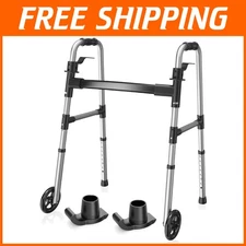 Lightweight Folding Walker with Skis, Black
