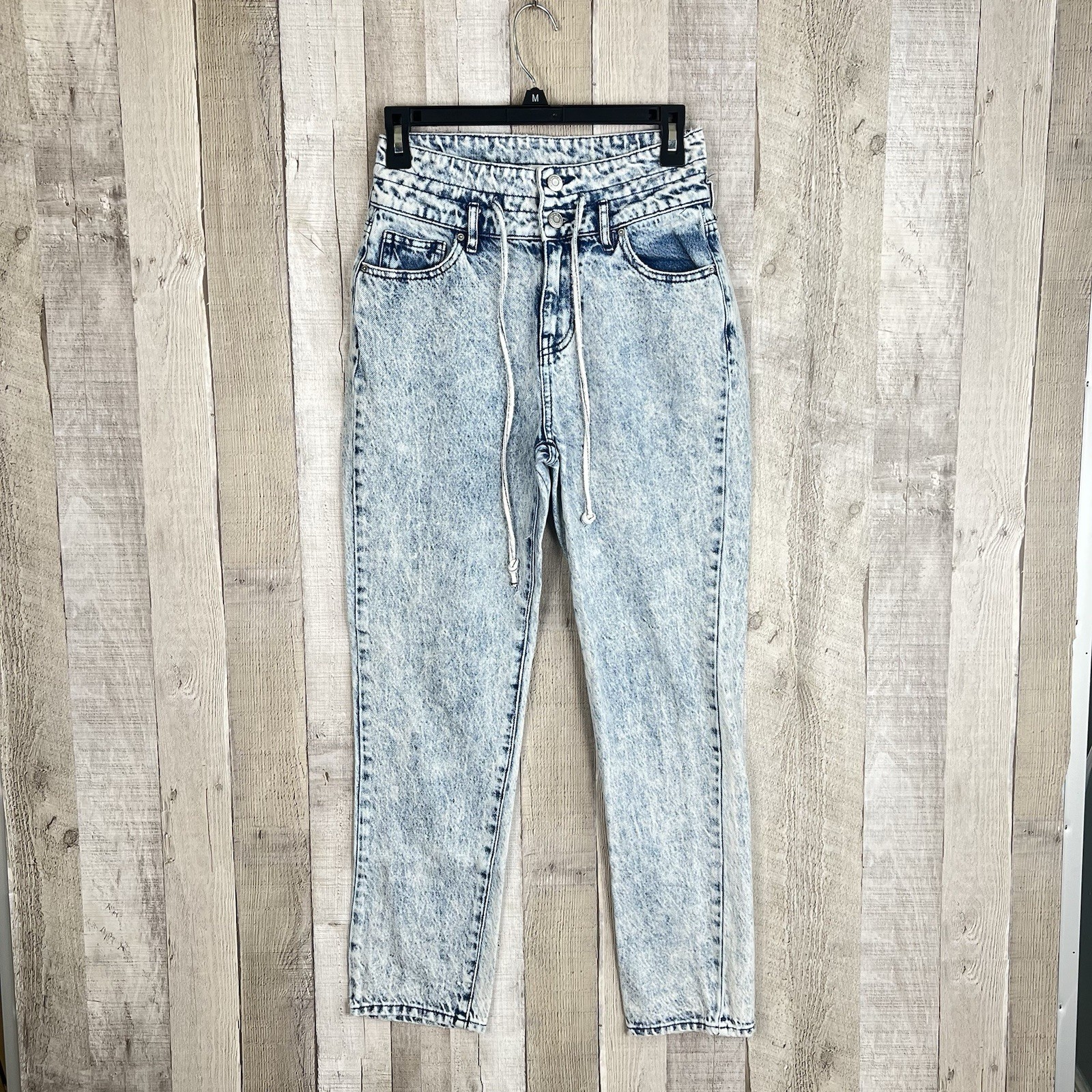 PacSun Mom Jeans Size 25 High Rise Acid Wash Denim Casual Everyday Drawstring-image