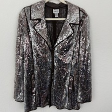 Chico's Womens Embellished Jacket Blazer Size M Sequin Party Brown