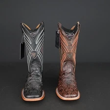 MEN'S RODEO COWBOY BOOTS HAND TOOLED SQUARE TOE LEATHER SOLE RANCHO BOTAS