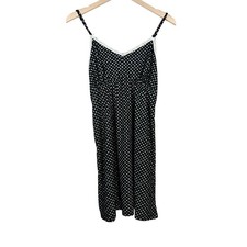 Ren  Rof  Black White Polka Dot Slip Dress Lace Trim Adjustable Straps Midi