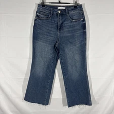 Judy Blue Womens 7/28 Wide Leg Crop Jeans Light Wash Distressed Denim High Rise