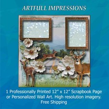 Deer Family  Cherokee Roses  Scenic  Personalized Scrapbook Page or Wall Art