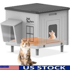 Heated Outdoor Cat House Weatherproof Insulated Elevated Shelter W/ Escape Door