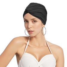 Women Swim Bathing Cap Pre-Tied Knot Swimming Cap Beanie Long Short Hair Non-...