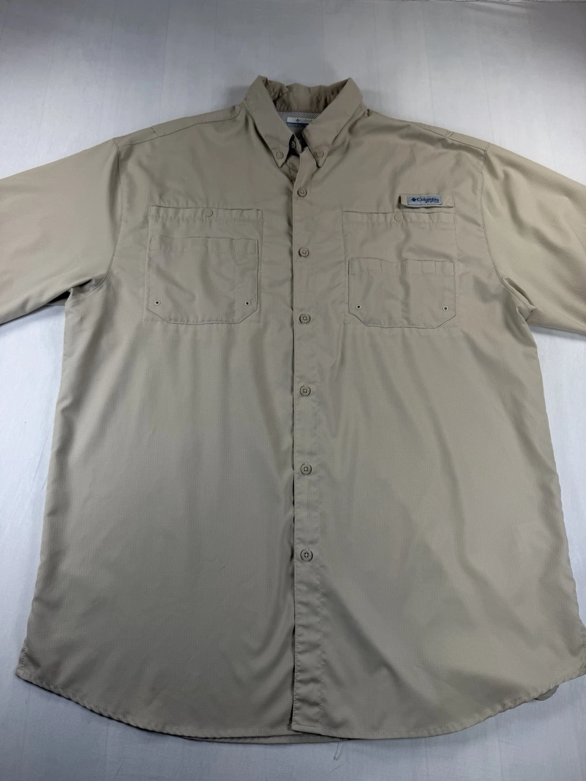 Columbia PFG Beige Fishing Shirt Mens XLT Vented Long Sleeve Button Up