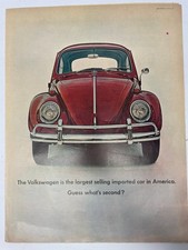 Volkswagen Vintage Magazine Ad Original Print 1960s Red VW Beetle Classic Car