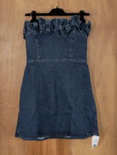 Asos Design Women's Denim Bandeau Mini Dress Bows Dark Mid Wash US Size 6 NWT