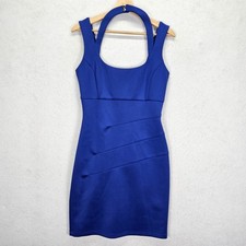Guess Bodycon Cocktail Cutout Zip Up Back Dress Size 6 Royal Blue Lined Stretch