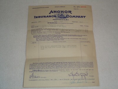 1948 Anchor Insurance Company Diamond Engagement Ring Original Rare Policy 
