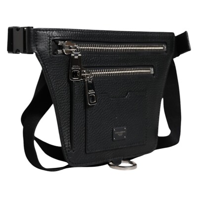 DOLCE & GABBANA Bag Black Calfskin Logo Plaque Belt Waist Men