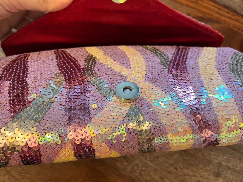 DV COLLECTION Multi Sequin Evening Bag Clutch 10" x 4" Silver Copper Grey Beige - Image 4 of 4