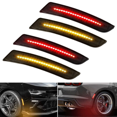 4Pcs Smoked LED Bumper Side Marker Light Lamp Set For Chevrolet Camaro 2016-2021 - Picture 1 of 8
