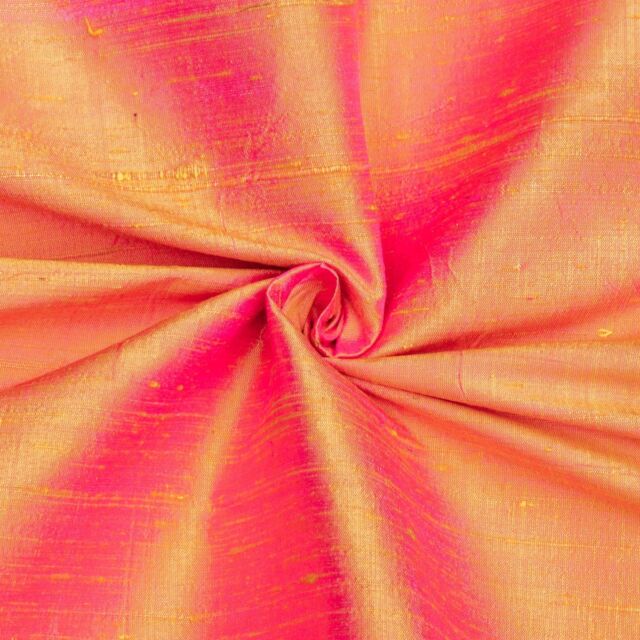 Pink And Yellow Silk Fabric By The Yard or Metre Silk Dupioni Fabric Silk