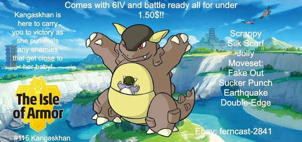 Pokemon Sword And Shield Shiny Kangaskhan 6IV Battle Ready Fast Delivery