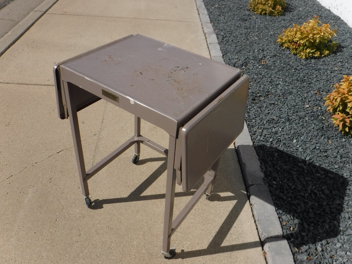 VINTAGE~TIFFANY METAL TYPEWRITER FOLDING TABLE STAND~WHEELS