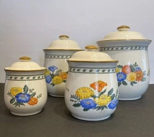 1982 Canister Set Kamenstein Taiwan Vienna Floral Pattern Crazing 8pc Ceramic