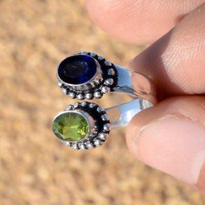 Blue Tanzanite, Peridot Gemstone 925 Sterling Silver Easter Sunday Jewelry Ring