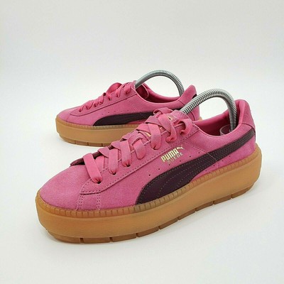 puma platform trace trainers in white black with gum sole