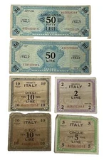 Lot of 6 Assorted Denomination Italian Lire Allied Military Currency Paper Notes