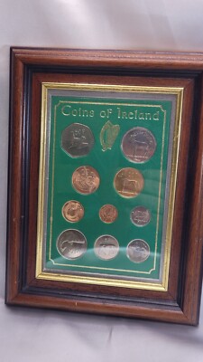 Framed Coins of Ireland 1 Punt / 1 Pound 50 Pence 20 Pence + More