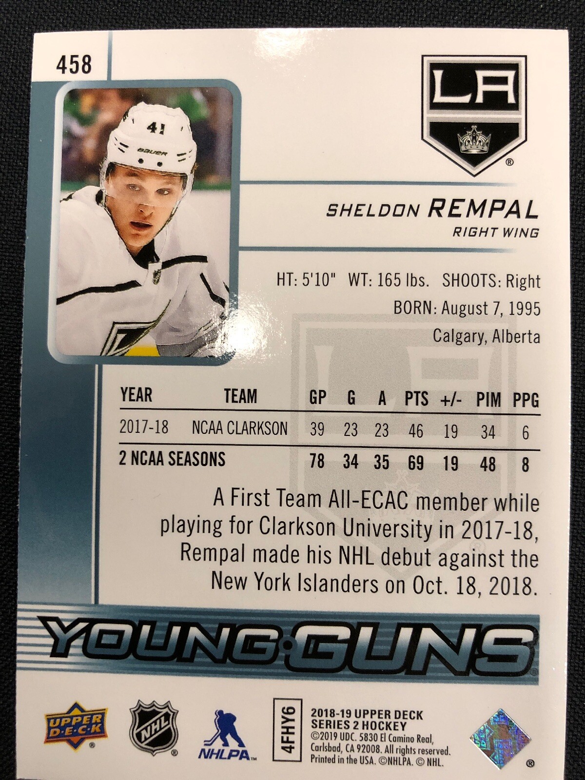 Sheldon Rempal 18-19 UD Series 2 Young Guns #458 Sheldon Rempal | eBay