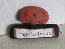 Primitive Folk Art Cloth Stitched Jack O Lantern Pumpkin Happy Halloween Decor
