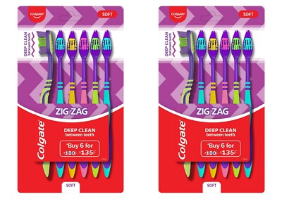 2x Colgate ZickZack Zahnbürste 6er Pack Zahnbürsten verschiedene Farben Neu Soft