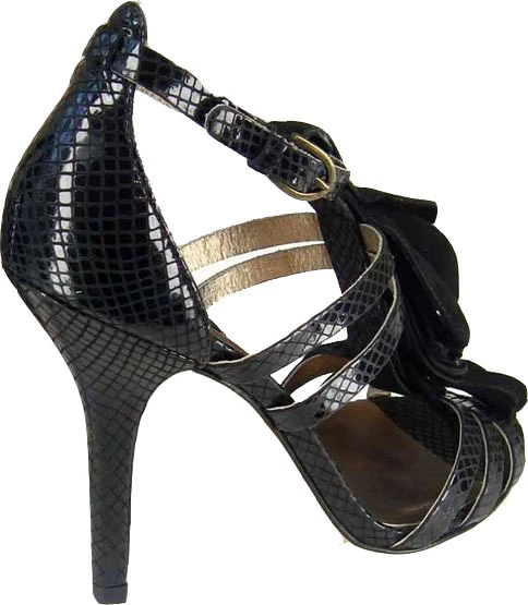  NUEVO NANETTE LEPORE 8 M Pitón Gamuza Tacones de aguja Zapatos Negro Volantes Serpiente Foto 4 de 4