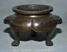 7 " Xuande Marked China Copper Dynasty Beast Ear Tripod incense burner Censer