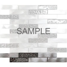 Metallic Silver Stainless Steel Aluminum Fused Glass Mosaic Tile Wall Backsplash