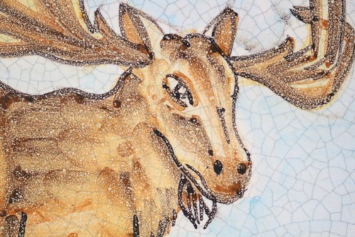 Vintage Fratantoni Vietri Terra Cotta Italian Hand Painted Glazed Tile, Moose - Picture 5 of 18