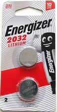 2 PK ENERGIZER 3V LITHIUM BAT. ECR2032 (GREAT EXP 12/34) DL2032 CR2032 FREE SHIP