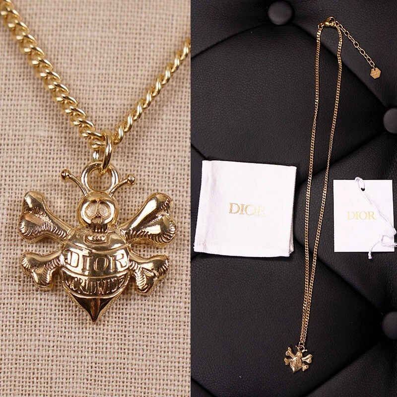 Christian Dior Necklace Pearls Bee Logo Lariat Y New w/ Box