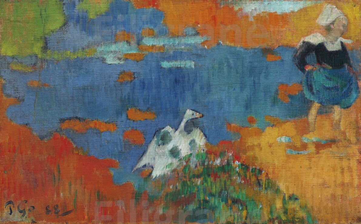 Tableau Gauguin Bretonne Oie reproduction 50x70cm pour decoration murale