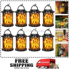 8 Pack Hanging Solar Lights Lantern Outdoor Flickering Flames Solar Outdoor US