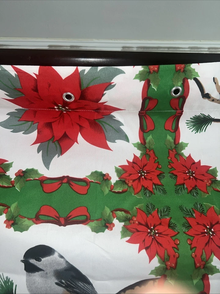 Cortina de ducha vintage de Navidad de pascua y pájaros ropa de cama 72x70 Foto 2 de 4