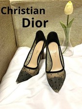 Rare Christian Dior Black Mesh Dot Pumps Size 34 US 5.5-6 9.8cm Heel