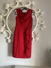 Calvin Klein Red Solid Cowl Neck Sleeveless Ruffle Knee-Length Sheath Dress 2
