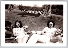 Vtg B&W Snapshot Fun Poolside Group 1940s