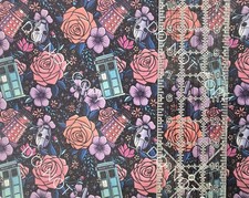 Custom 100 Cotton Woven Fabric Dr Who Tardis Tv By The 1/4 Yard 9x56 Floral