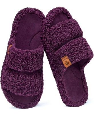 Damen-Hausschuhe flauschig offene Zehenpartie weich bequem Memory Foam Indoor UK 3 4