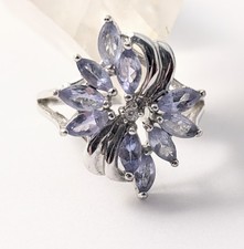 Sterling Silver Marquise Cut Light Purple Amethyst Petal Cluster Ring SZ 7.25