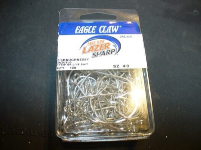 100 Eagle Claw Size 254-4/0 Sea Guard  O'Shaughnessy LAZER SHARP Fish Hooks
