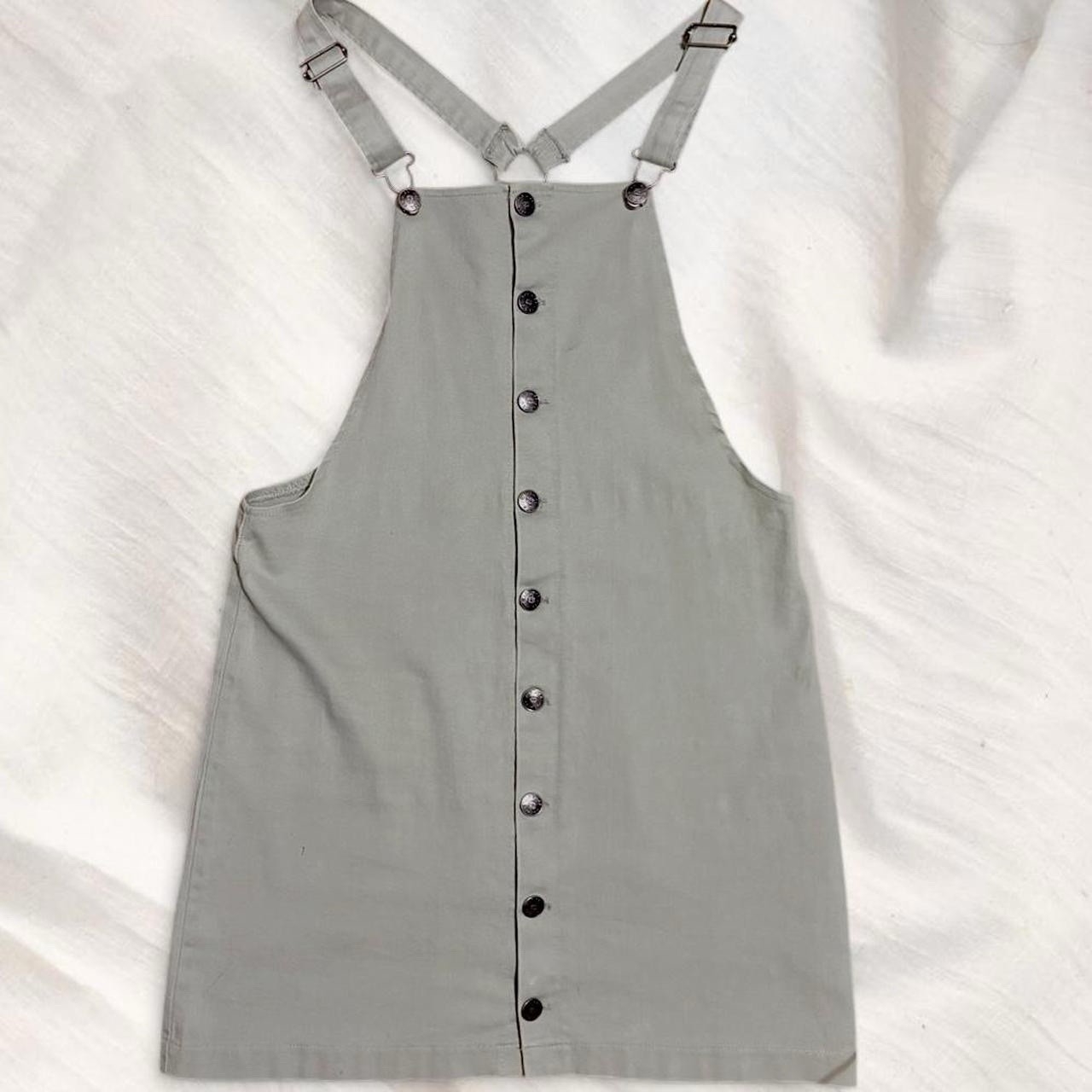 Rare Vintage 90s Indie Sage Green Button Front Pinafore Minimalist Dress sz S