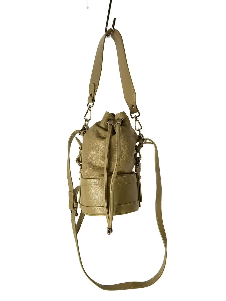OHGA 2WAY Drawstring Shoulder Bag, Leather, Plain Beige