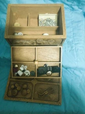 Resin Wood Look Sewing Box With Notions