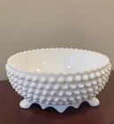 Vintage 1960's Fenton White Hobnail Milk Glass 8.5 Inch 3-Footed Bowl #3724 EUC