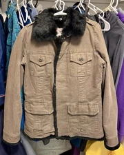 Vintage Miss Me rabbit fur brown canvas jacket with removable lining